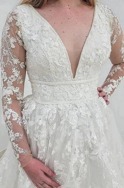 Charming Long Sleeves V-Neck Garden Lace A-Line Wedding Dress - Image 3