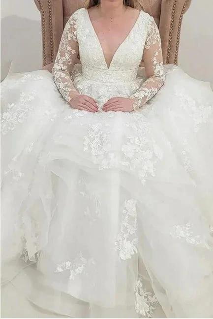 Charming Long Sleeves V-Neck Garden Lace A-Line Wedding Dress - Image 5