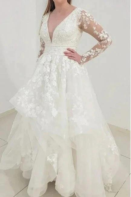 Charming Long Sleeves V-Neck Garden Lace A-Line Wedding Dress - Image 6
