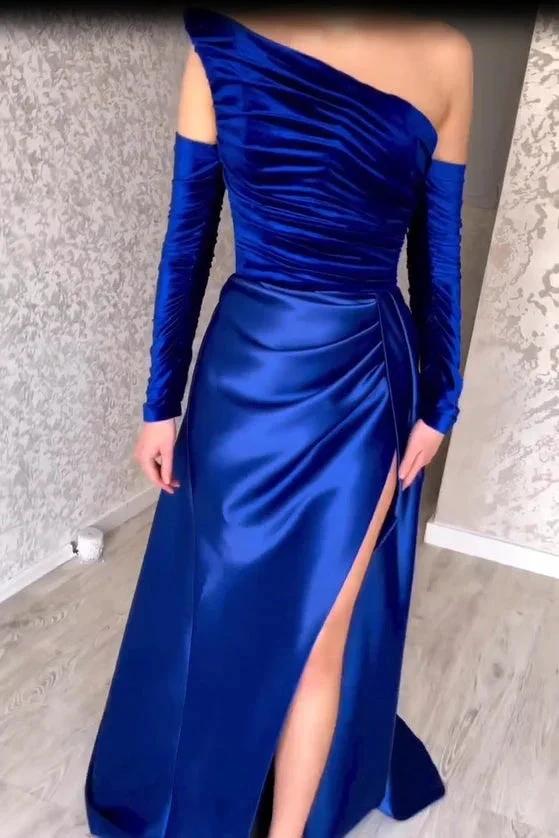 Charming Long Strapless A-Line Split Front Prom Dress With Long Sleeves - Image 4