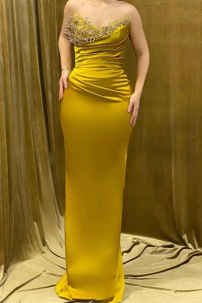 Charming Long Sweetheart Rhinestone Satin Mermaid Prom Dress With Long Sleeves - Image 2
