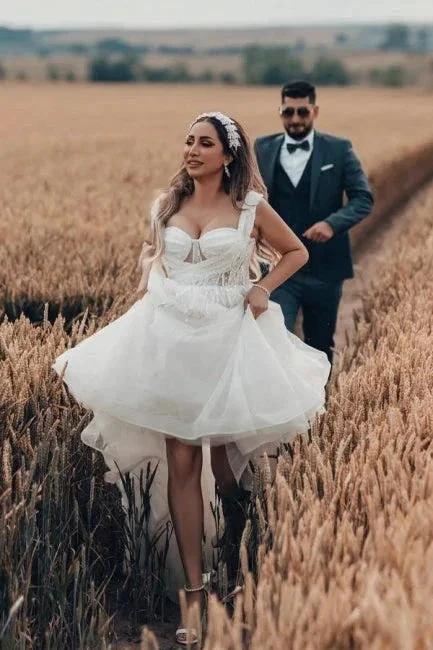 Charming Long White A-line Tulle Sleeveless Wedding Dress with Lace - Image 2