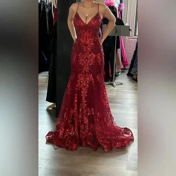 Charming Red Mermaid Lace Appliques Prom Dress,Evening Dress Winter Dance Dress Y4345 - Image 3