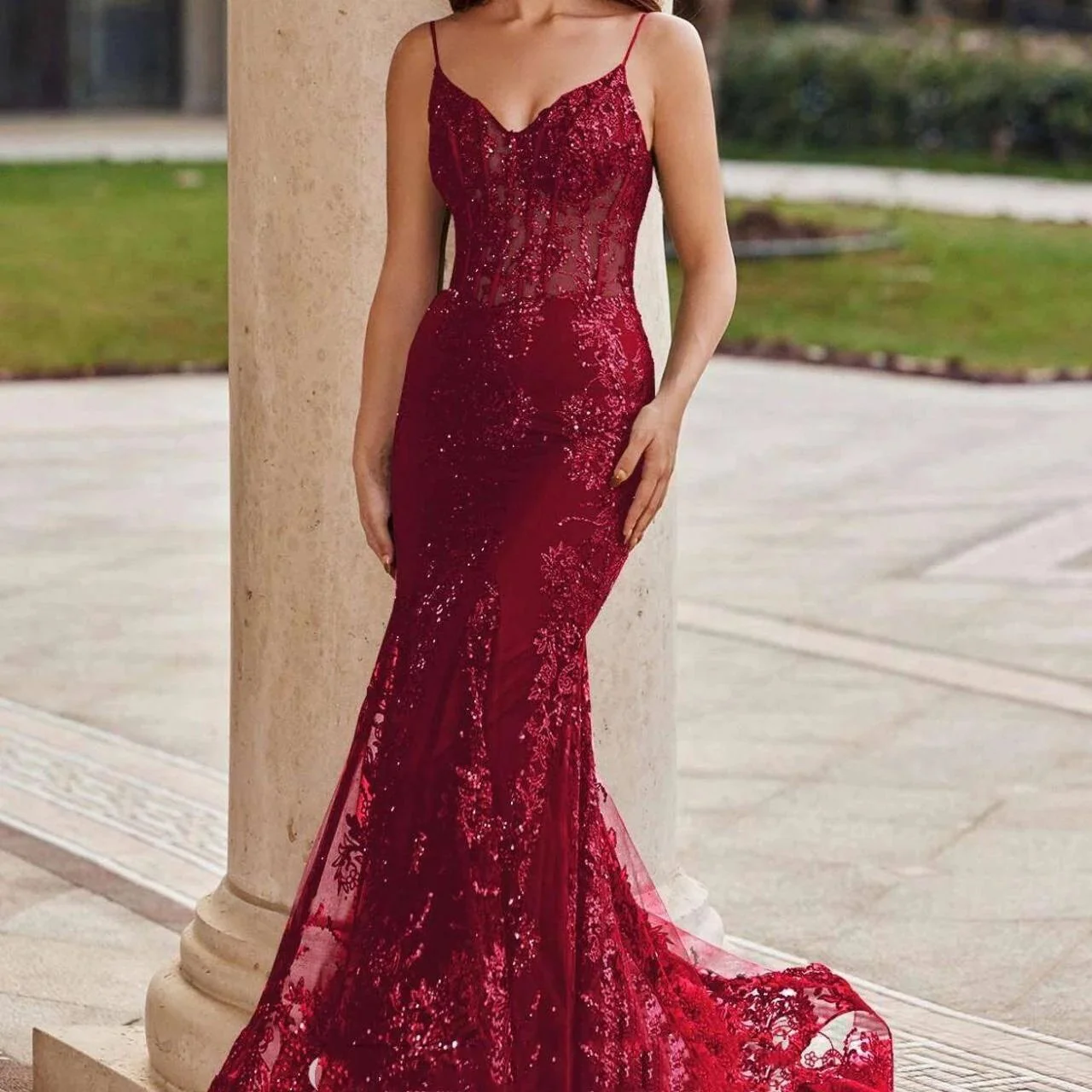 Charming Red Mermaid Lace Appliques Prom Dress,Evening Dress Winter Dance Dress Y4345 - Image 5