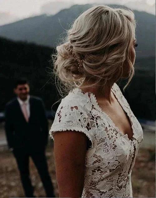 Charming Mermaid Lace Ivory Cap Sleeves Wedding Dresses Bridal Dresses MW481 - Image 2