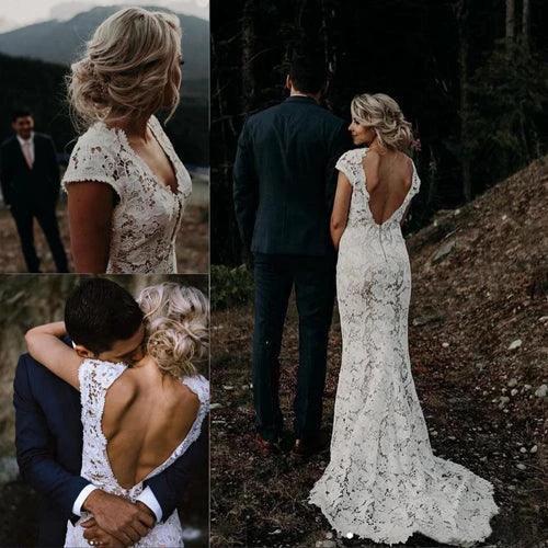 Charming Mermaid Lace Ivory Cap Sleeves Wedding Dresses Bridal Dresses MW481 - Image 3