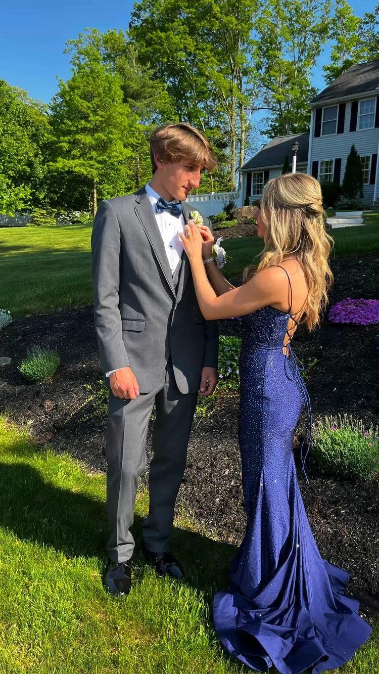 Charming Mermaid Navy Blue Long Prom Dresses,Lace-up Back Evening Dress Y1618 - Image 2