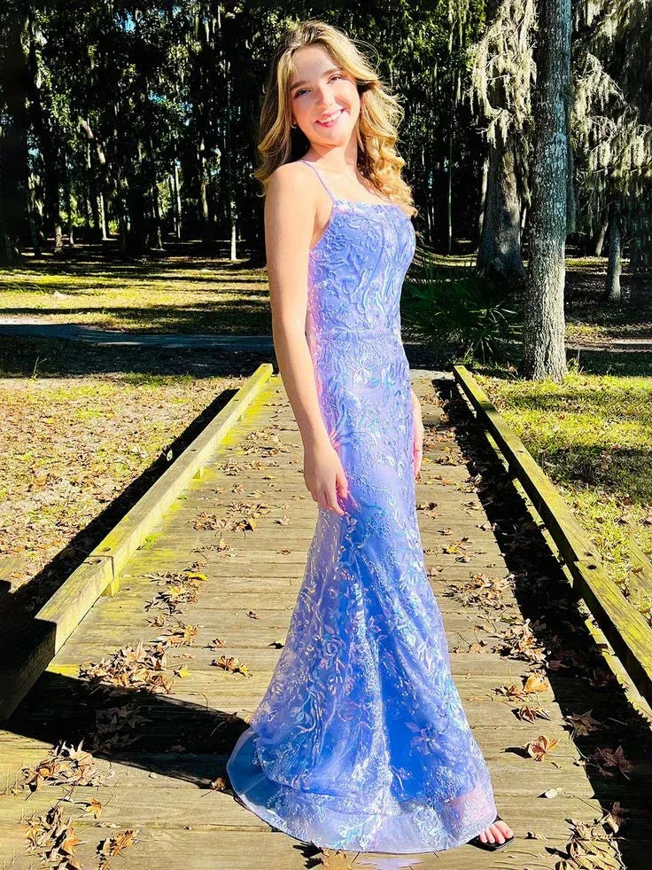 Charming Mermaid Spagehtti Straps Lilac Lace Sequin Long Prom Dress Evening Dress Y8235 - Image 2