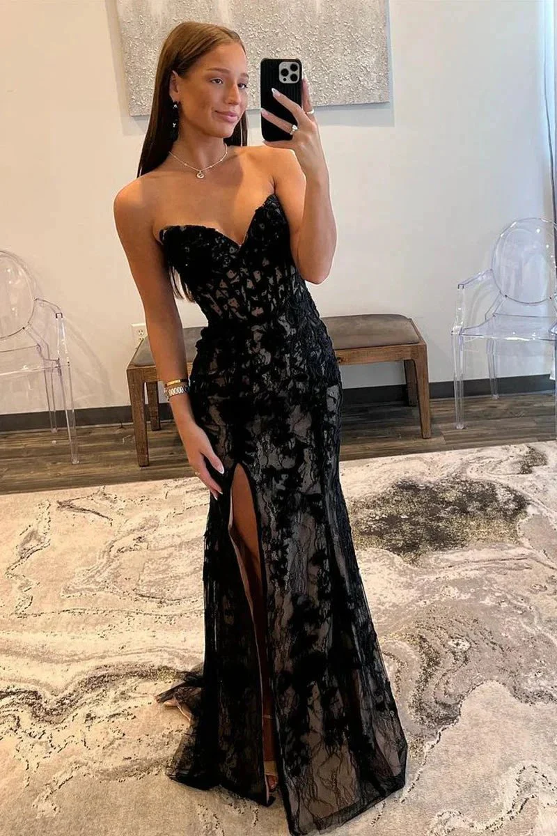 Lyric |Mermaid Strapless Lace Prom Dress with Slit - Image 2