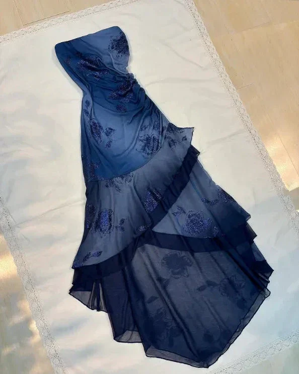 Charming Navy Blue Strapless Tiered Mermaid Evening Dress Prom Dress Y7811 - Image 2