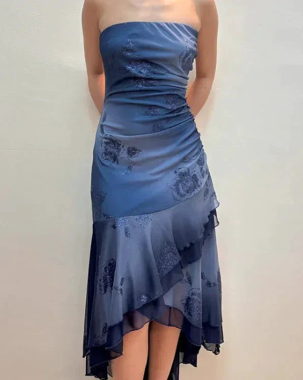Charming Navy Blue Strapless Tiered Mermaid Evening Dress Prom Dress Y7811 - Image 3