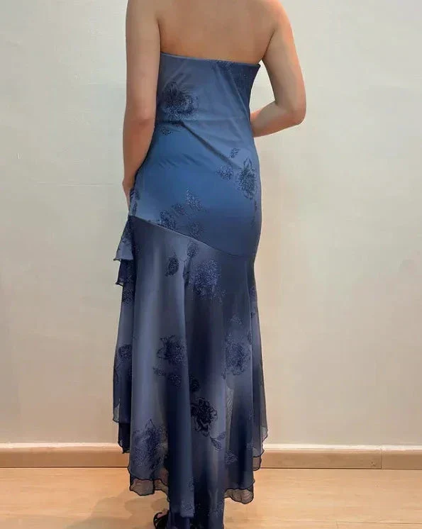 Charming Navy Blue Strapless Tiered Mermaid Evening Dress Prom Dress Y7811 - Image 4