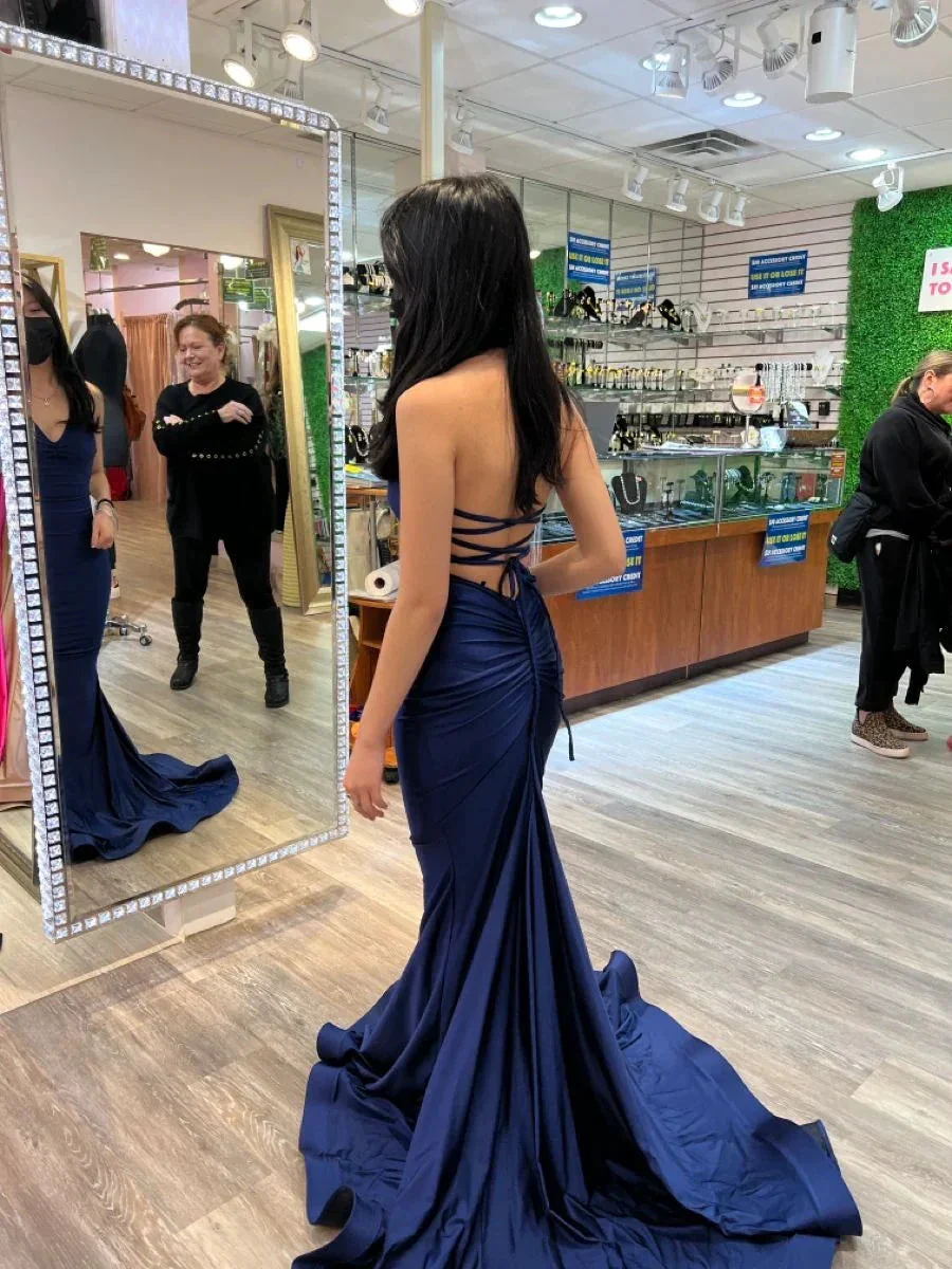 Charming Navy Mermaid Prom Dress Backless Evening Gown Y4449 - Image 2