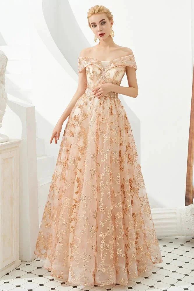 Charming Off Shoulder Aline Princess Dress Tulle Swing Evening Party Dress Quincenera Dress - Image 2