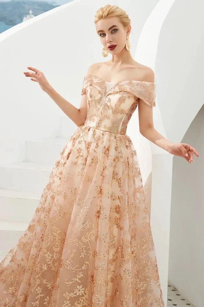 Charming Off Shoulder Aline Princess Dress Tulle Swing Evening Party Dress Quincenera Dress - Image 5