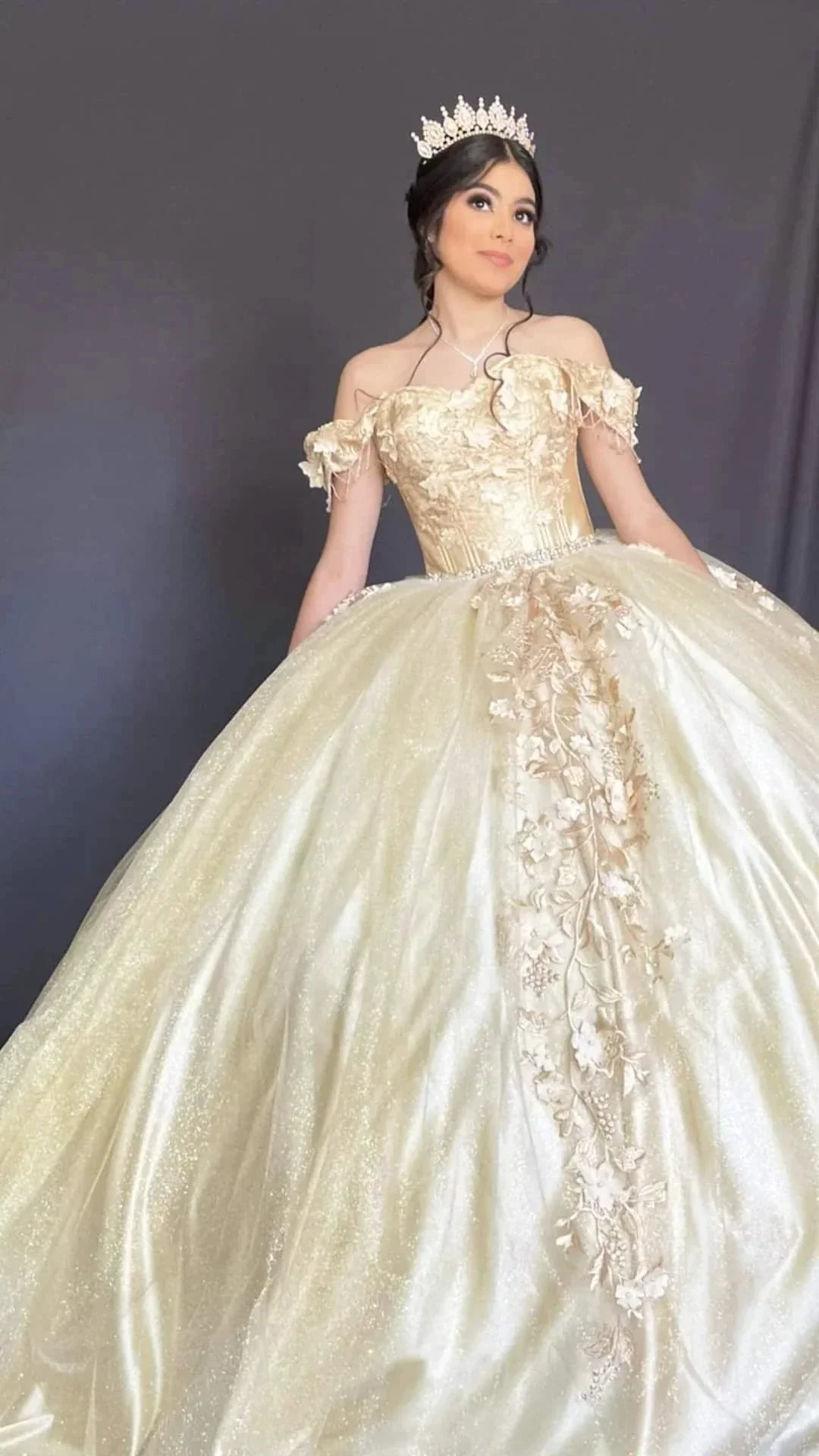 Charming Off The Shoulder Appliques Ball Gown Sweet 16 Dress Y2596 - Image 2
