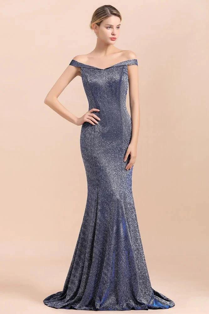 Charming Off-the-Shoulder Bright Silk Mermaid Evening Maxi Gown Floor Length Slim Prom Party Dress - Image 5