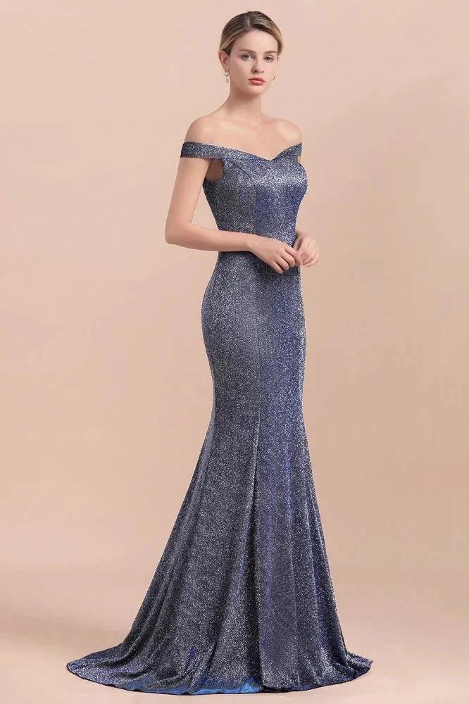 Charming Off-the-Shoulder Bright Silk Mermaid Evening Maxi Gown Floor Length Slim Prom Party Dress - Image 6
