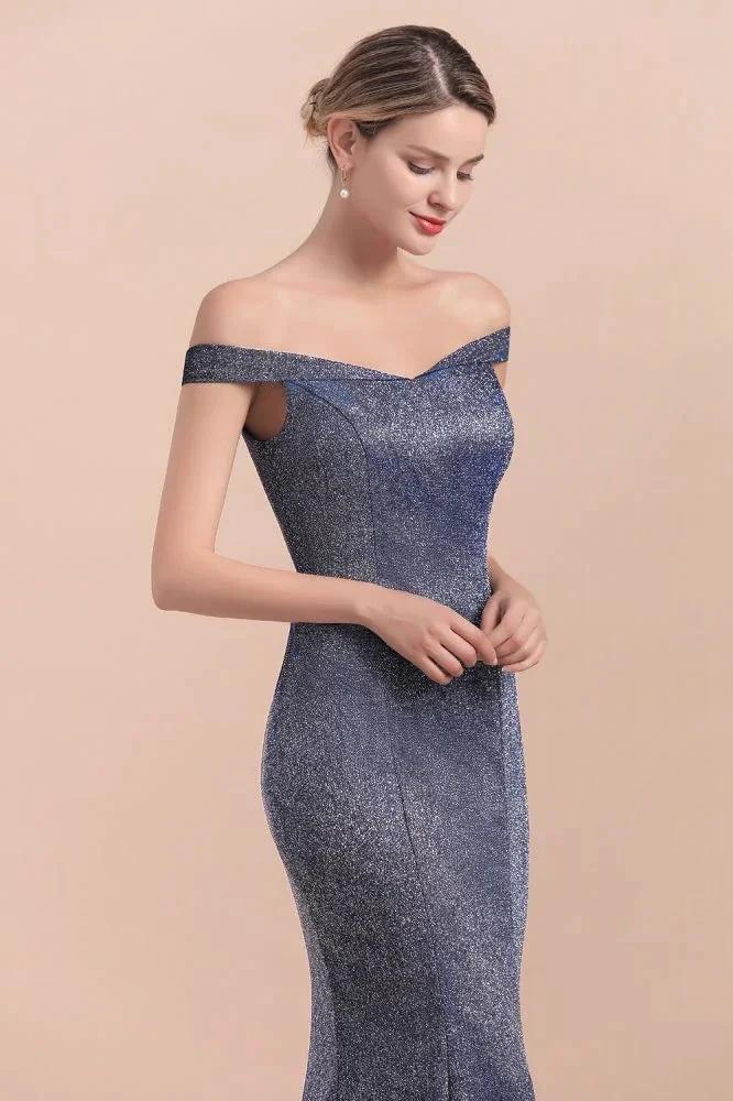 Charming Off-the-Shoulder Bright Silk Mermaid Evening Maxi Gown Floor Length Slim Prom Party Dress - Image 8