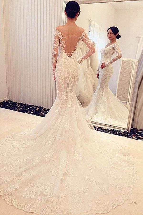 Charming Off The Shoulder Long Sleeves Lace Mermaid Wedding Dress WD018 - Image 2