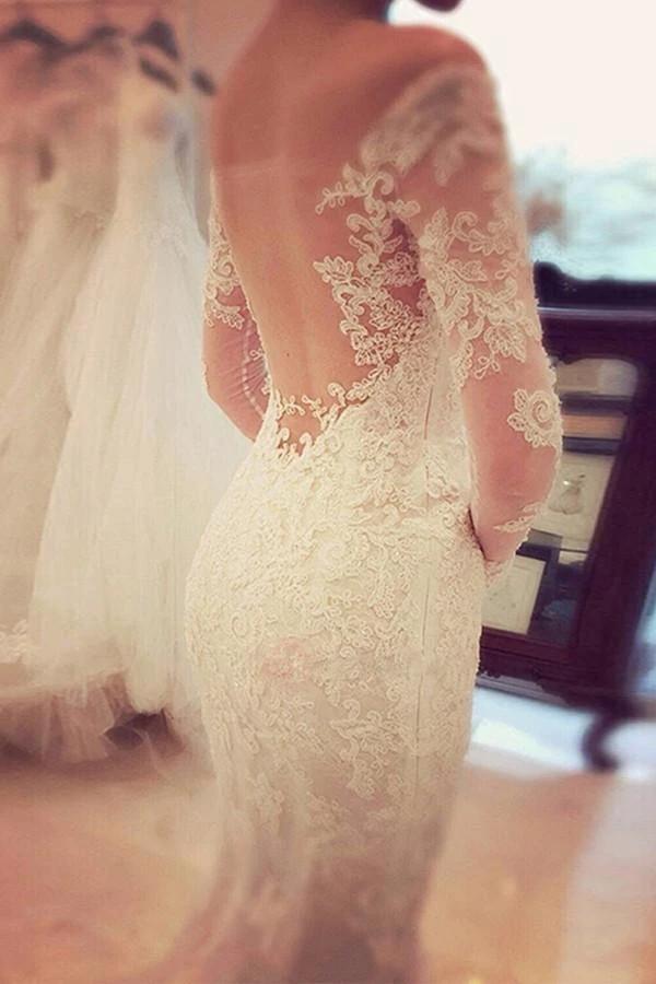 Charming Off The Shoulder Long Sleeves Lace Mermaid Wedding Dress WD018 - Image 3