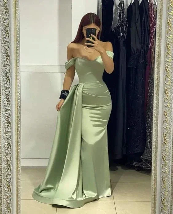 Charming Off The Shoulder Sage Green Long Evening Dress Y4052 - Image 2