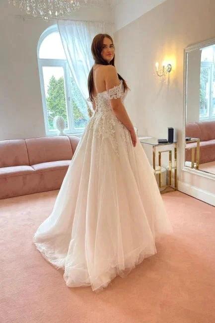 Charming Off the Shoulder Strapless A-Line Lace Tulle Wedding Dress - Image 2