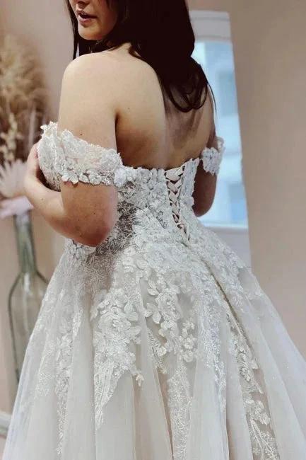 Charming Off the Shoulder Strapless A-Line Lace Tulle Wedding Dress - Image 3