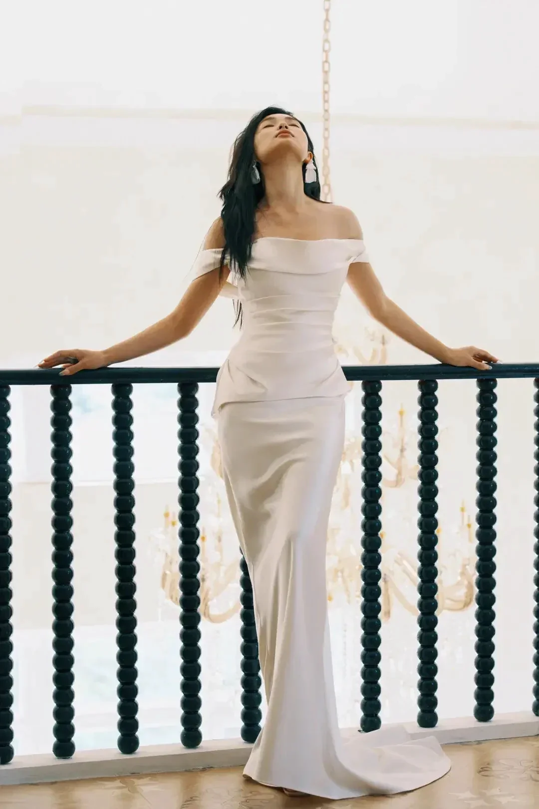 Charming Off Thes Satin Mermaid Evening Dress,White Prom Dress Wedding Dress Y8592 - Image 2