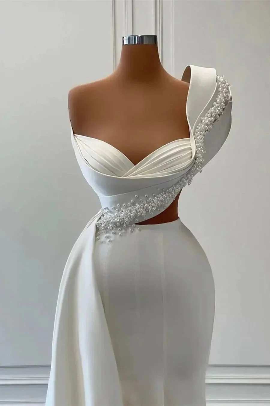 Charming One Shoulder Mermaid Sleeveless Asymmetrical Stretch Satin Prom Dress - Image 2
