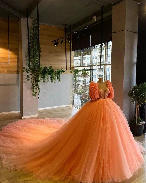 Charming Orange Tulle Ball Gown,Sweet 16 Dress Y6592 - Image 2