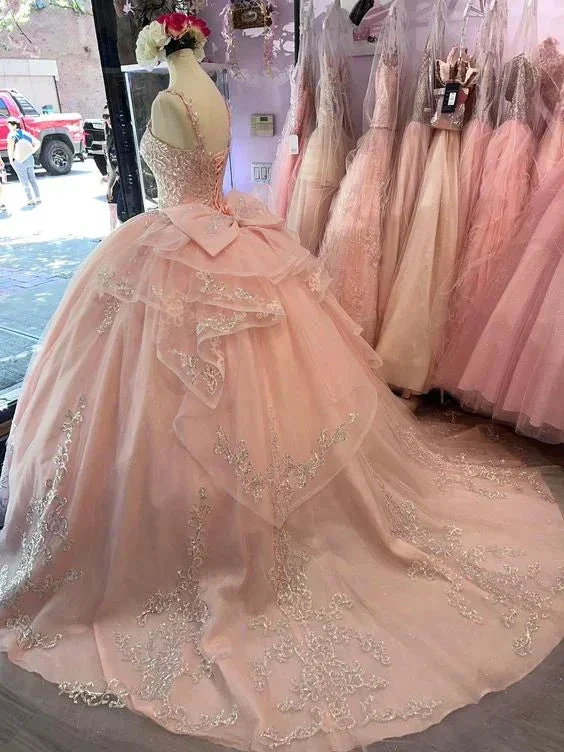 Charming Pink Applique Tulle Ball Gown,Pink Sweet 16 Dress Y5881 - Image 2