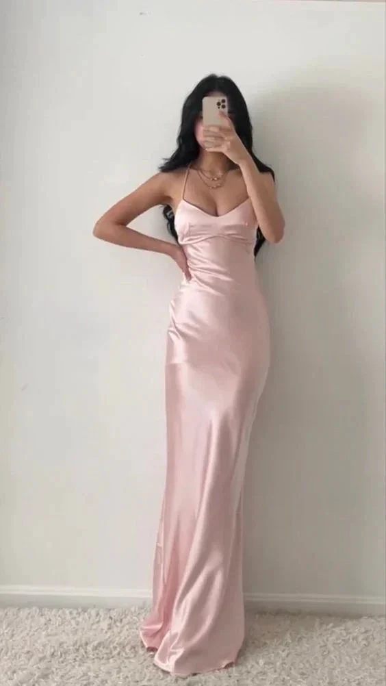 Charming Pink Mermaid Long Prom Dress,Simple Pink Evening Dress Y1932