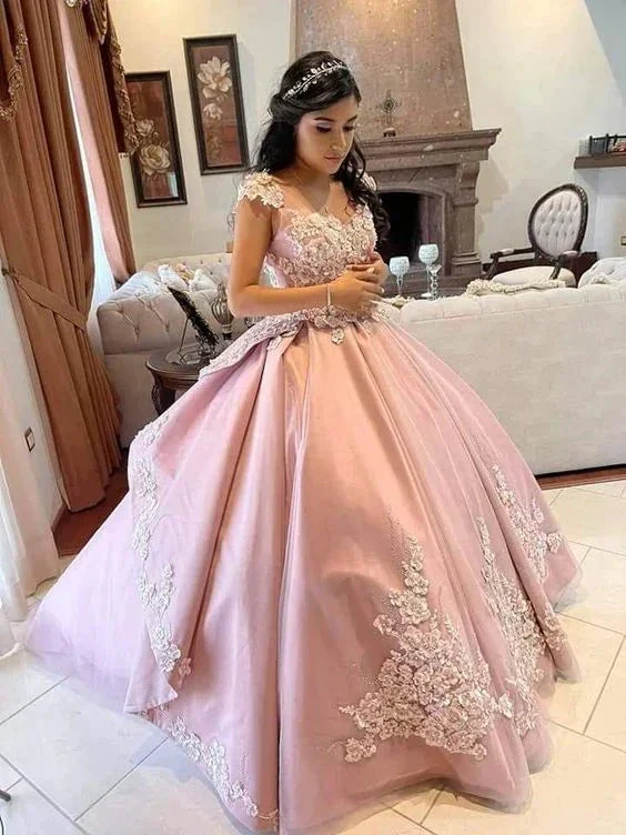 Charming Pink Satin Ball Gown,Pink Sweet 16 Dress  Y6496 - Image 2