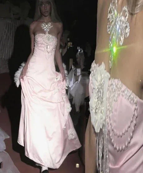 Charming Pink Strapless Long Satin Prom Dresss Formal Evening Dress Ball Gown  Y8192 - Image 2
