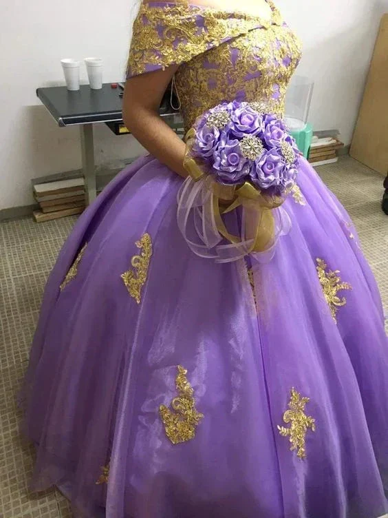 Charming Purple Off The Shoulder Ball Gown Sweet 16 Dress Y6140 - Image 2