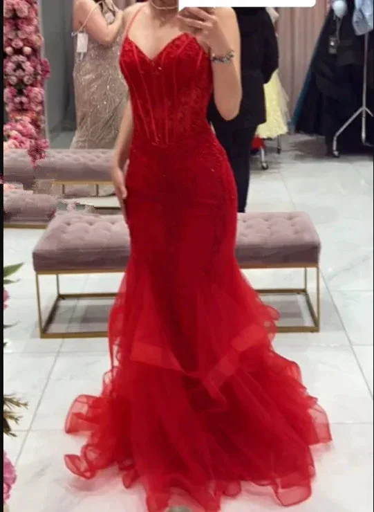 Charming Red Mermaid Evening Dress Red Pageant Dress Y5954 - Image 2