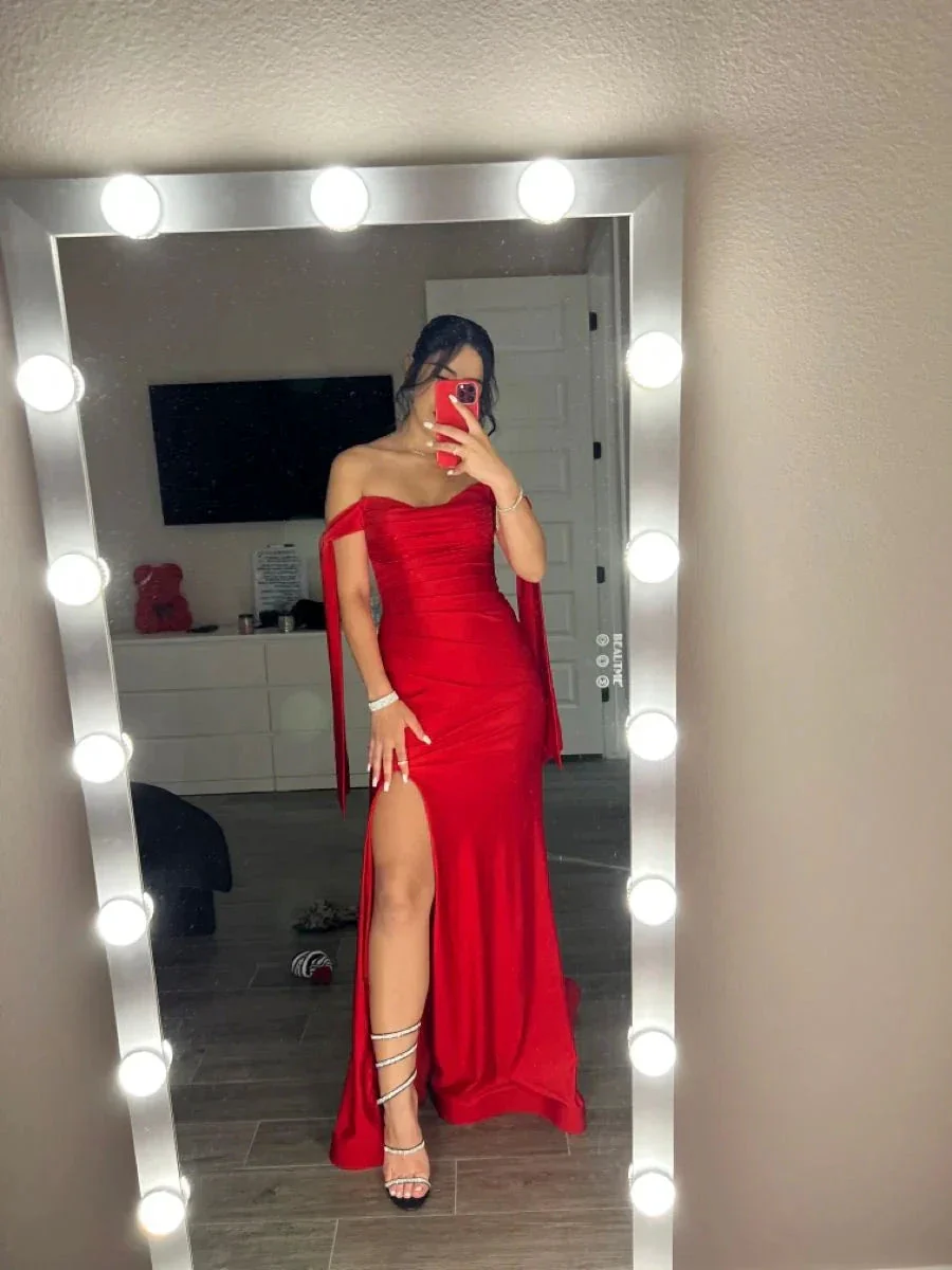 Charming Red Mermaid Evening Dress With Side Split Y5711 - Image 2