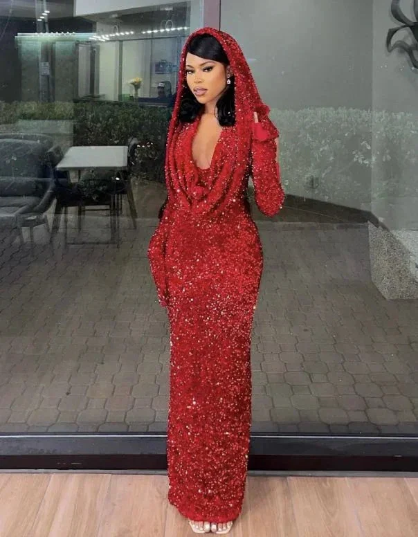 Charming Red Sequin Sheath Prom Dress Red Evening Dress Y4701 - Image 2