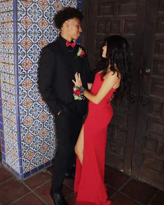 Charming Red Sheath Prom Dress With Split Red Evening Gown Y6543 - Image 2