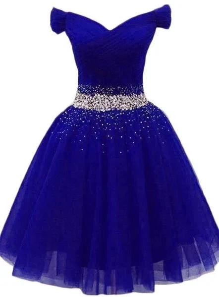 Charming Royal Blue Tulle Party Dress Beaded Short Homecoming Dress Y675 - Image 2