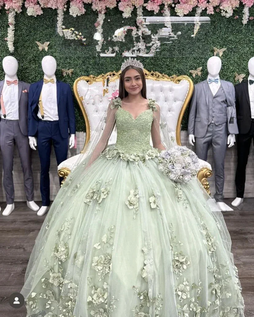 Charming Sage Green Ball Gown,Sweet 16 Dress,3D Flowers Princess Dress Y2321 - Image 2