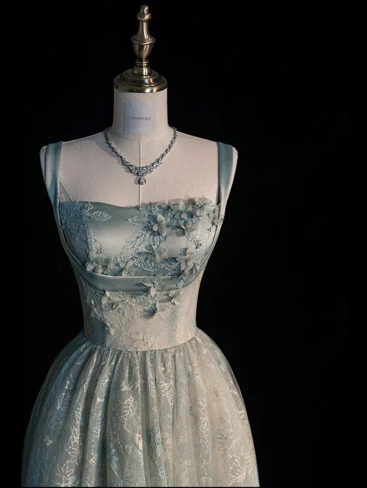 Charming Sage Green Long Tulle Lace Prom Dress A Line Party Evening Dress Y7544 - Image 3