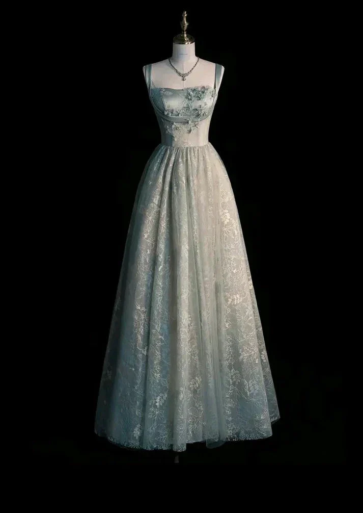 Charming Sage Green Long Tulle Lace Prom Dress A Line Party Evening Dress Y7544 - Image 5