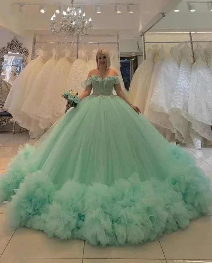Charming Sage Green Tulle Ball Gown,Sweet 16 Dress Y4996 - Image 2