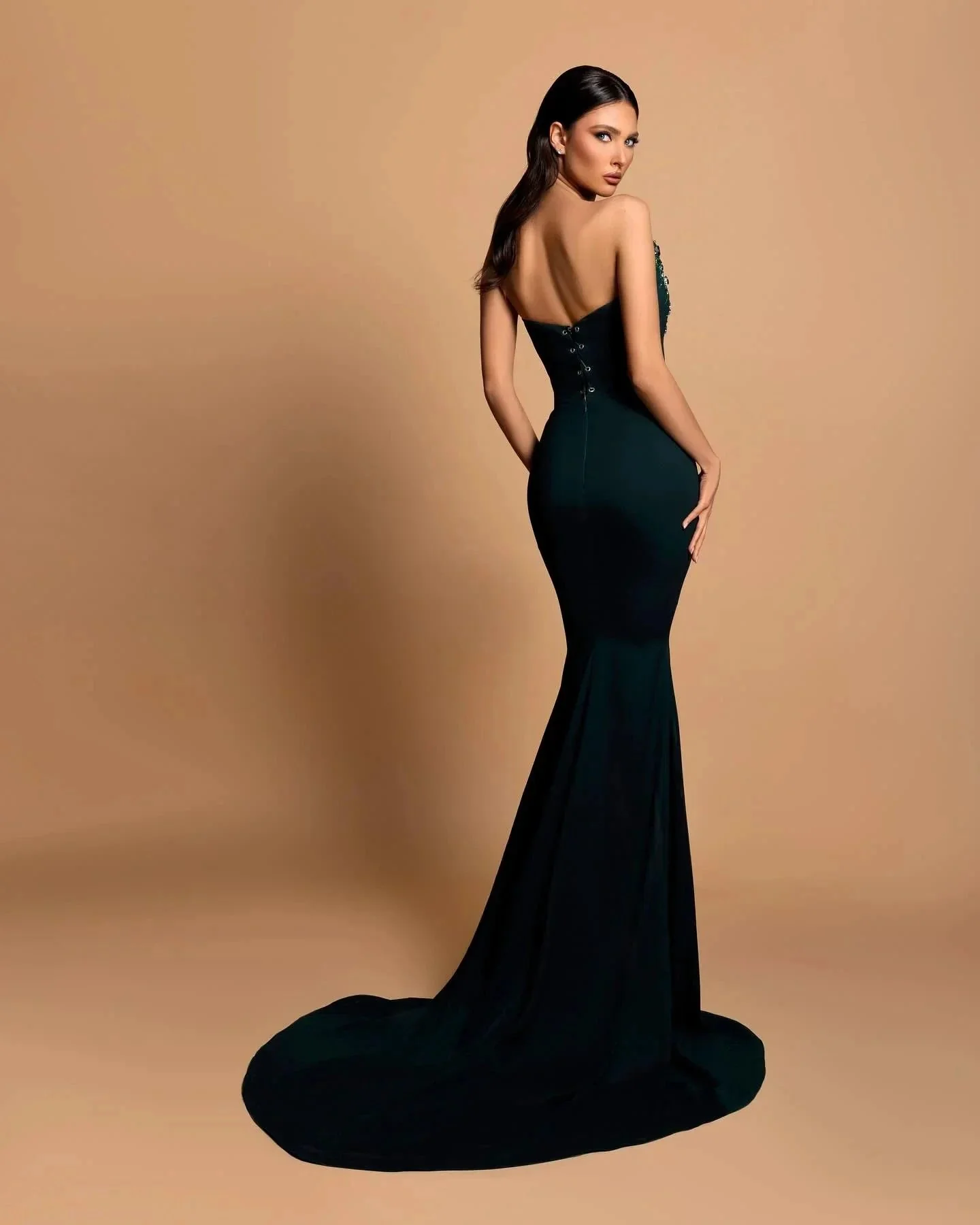 Charming Satin Column Strapless Sleeveless Rhinestone Long Prom Dress - Image 4