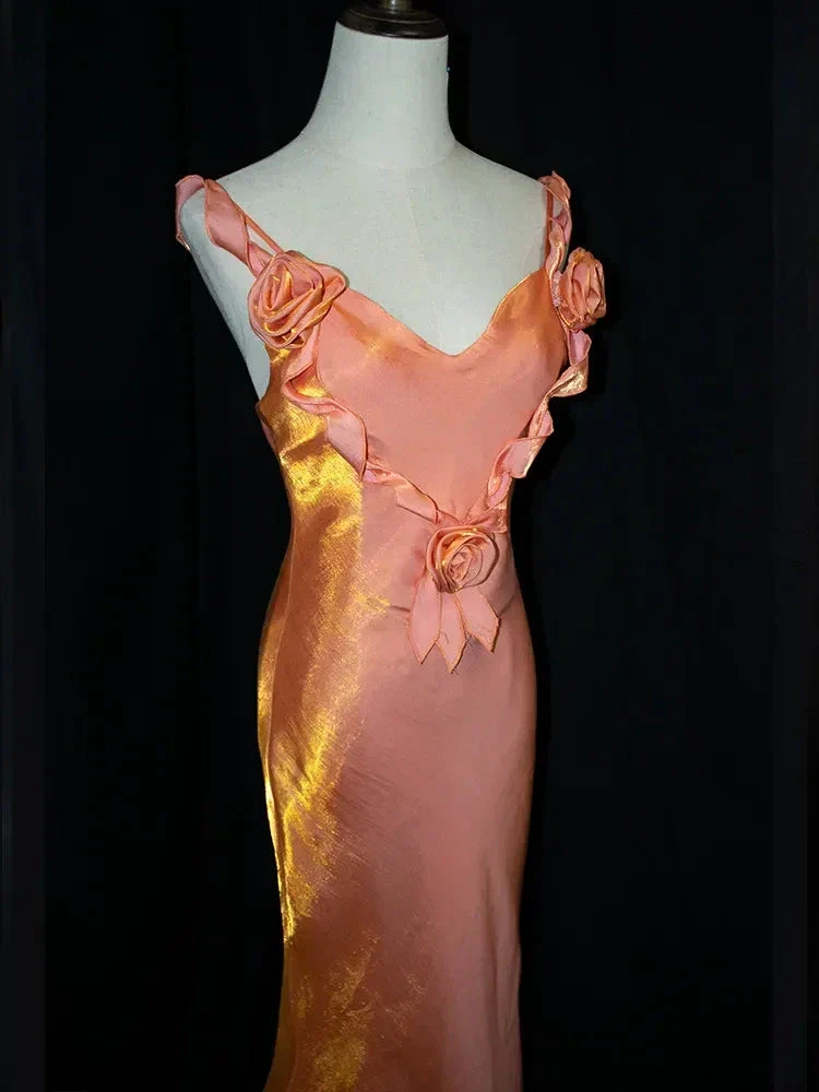 Charming Satin Flowers Long Mermaid Evening Dress Formal Prom Dress Y8219 - Image 2
