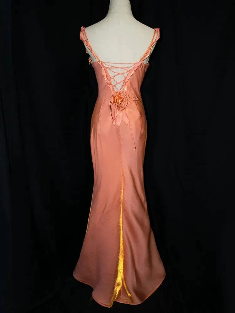 Charming Satin Flowers Long Mermaid Evening Dress Formal Prom Dress Y8219 - Image 3