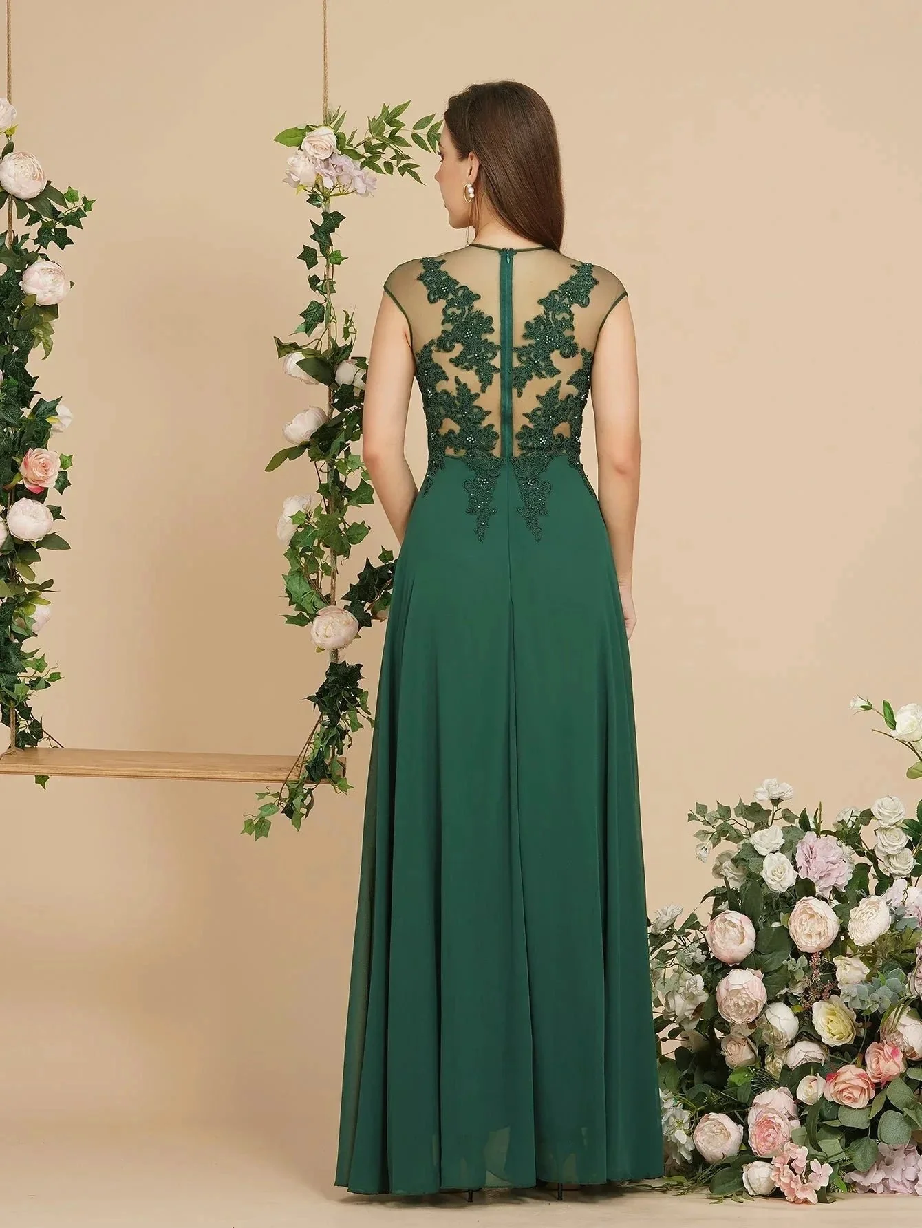 Charming Sleeveless Beadings Aline Evening Maxi Dress Cap Sleeves Bridesmaid Dress - Image 3