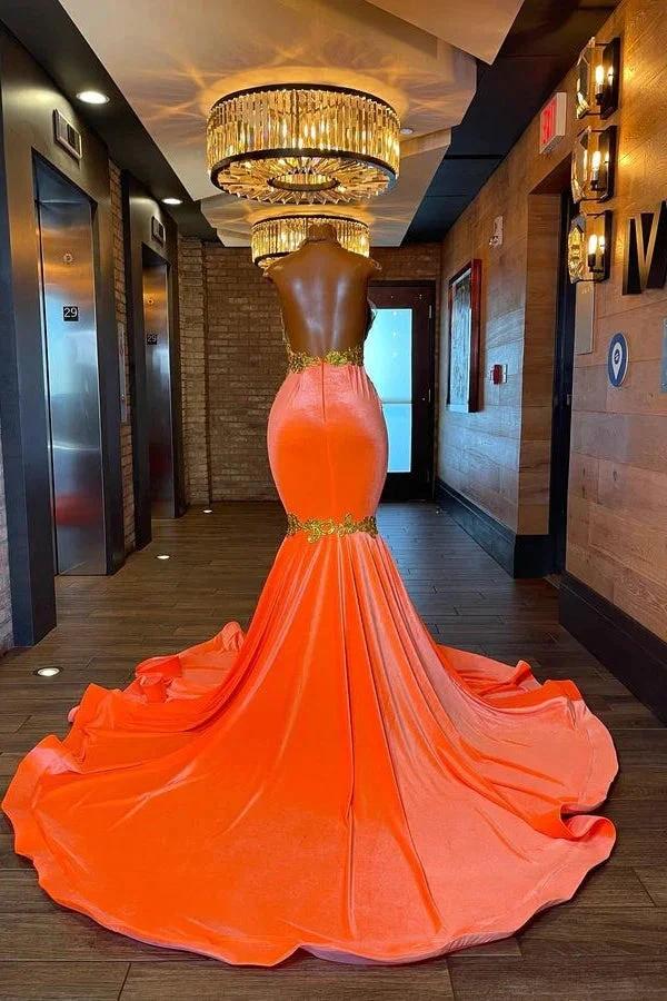 Charming Sleeveless Halter Backless Mermaid Prom Dress With Gold Beading - Image 2